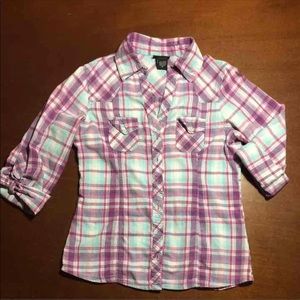 Purple and blue plaid button up